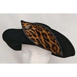Vintage 1980's Sonni San Francisco 100%  Wool Black Animal print Hat Made in USA